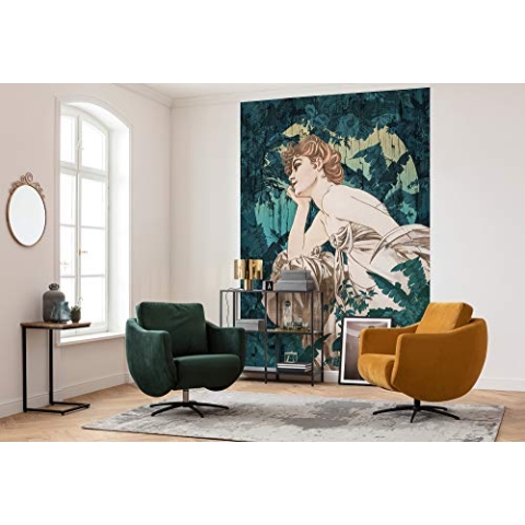 Komar Vlies Fototapete Songes Vert | Tapete, XXL, Dekoration, Jugendstil, Schlafzimmer, Wohnzimmer, Retro, Barock| Größe 200 x 280 cm (Breite x Höhe) | HX4-027