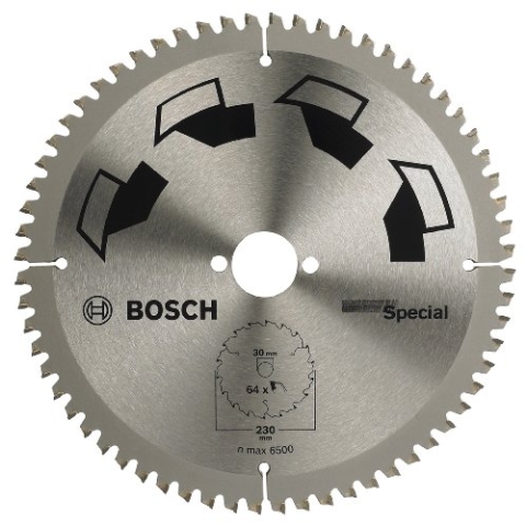 Bosch 1x Kreissägeblatt Special (Sägeblatt für Holz, Nichteisenmetalle, Kunststoffe, Ø 230 x 2.5/1.8 x 30 mm, 64 Zähne, FT, Zubehör Kreissäge)