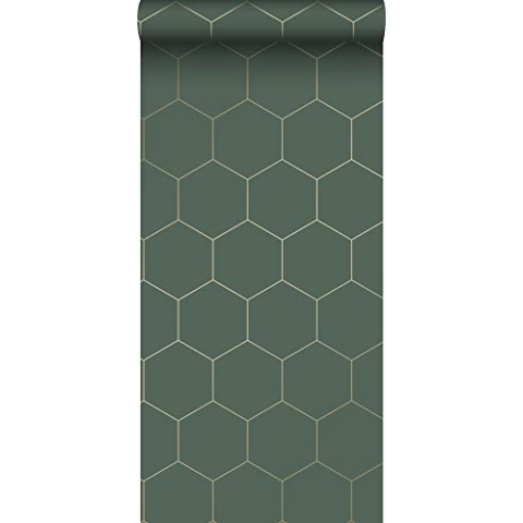ESTAhome Tapete Wabenmuster Dunkelgrün und Gold - 139228-0,53 x 10,05 m