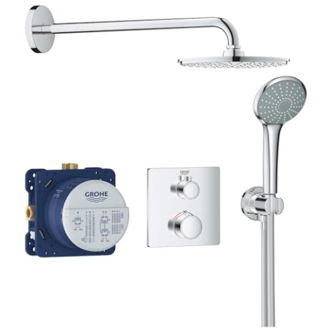 GROHE Grohtherm | Duschsystem Unterputz mit Rainshower Cosmopolitan 210 | Chrom | 34734000