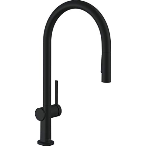 hansgrohe Talis M54 - Küchenarmatur mit Brause ausziehbar, 2 Strahlarten, Wasserhahn Küche mit Auslaufhöhe 210 mm, Mischbatterie Küche 360° schwenkbar, Mattschwarz, 72800670