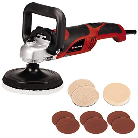 Einhell Polier- und Schleifmaschine CC-PO 1100/150 E (1.100 W, 150 mm Polierteller, Kletthaftung für Zubehör, inkl. Schaumstoffaufsätze, Schleifpapier, Synthethik-Polierhaube)