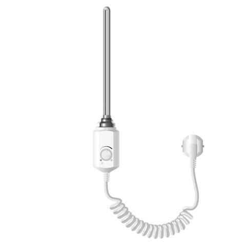 ECD Germany Heizstab 600W Weiß für Badheizkörper, Heizpatrone mit Thermostat für Heizkörper, Elektronischer Temperaturregler, Heizelement mit Stecker, Elektroheizstab für Heizungen & Handtuchtrockner