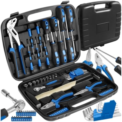 TecTake 402789 Universal Werkzeugkoffer 57 teilig, mit Werkzeug gefüllt | für Haushalt, Garage & Werkstatt | mit Hammer, Schraubendreher, Zange u.v.a.m.