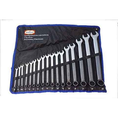XXL Maulringschlüssel Satz Extra Lang 8-32 mm 17-tlg. Gabel-Ring-Maul-Schlüssel