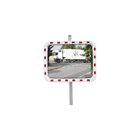 Verkehrsspiegel H600xB800mm Kunststoff,rot/weiß 22m