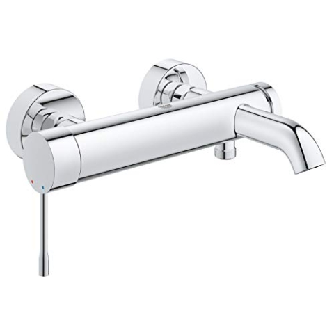 GROHE Essence, Badewannenarmatur (Duscharmatur für die Badewanne, Mischbatterie mit automatischer Umstellung Wanne/Brause, mit integriertem Rücklaufventil, S-Anschlüsse), chrom, 33624001