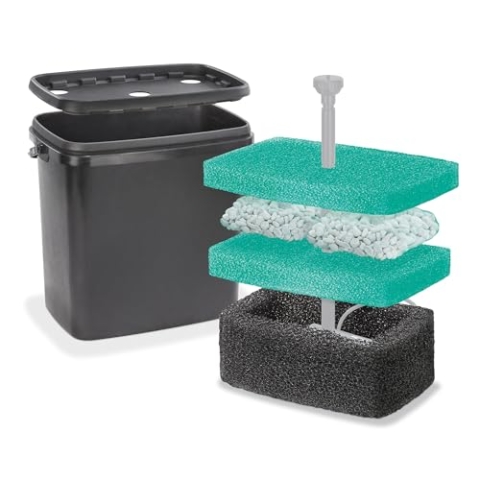 esotec Teichfilterbox L für Teichpumpen, Teiche bis 500l, 3 Filterschwämme, 2 Netzbeutel, zum Untertauchen, Teichfilter, Filteranlage, 101715