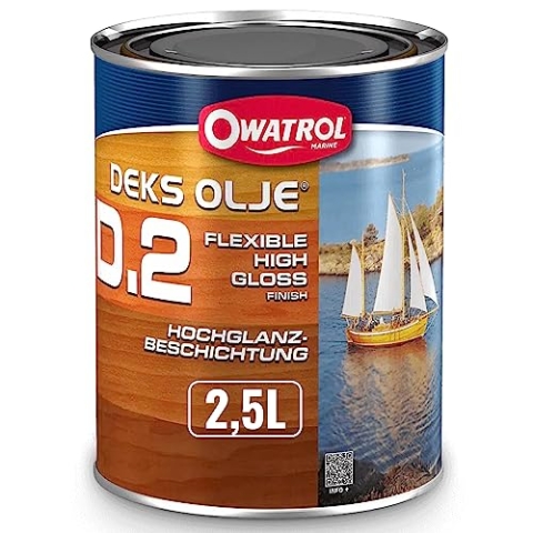 OWATROL – D2 – 2,5 L – Hochglanz-Klarlack-Öl für tropisches Holz Hartholz neu und alt im Außenbereich für Türen Holzverkleidungen Fenster Gartenmöbel Tore Boote – Klarlack-Öl für Holz im Marinebereich