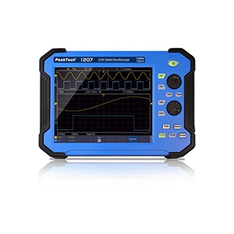PeakTech 1207 – Tragbares 2-Kanal Oszilloskop mit 8" Touchscreen, Tablet Oscilloscope, Elektronisches Messgerät, Mulitmeter, Digitales 120 MHz Akku Oszilloskop, Bandbreite bis 1 GS/s, 400V - CAT II
