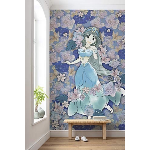 Komar Disney Jasmin Colored Flowers | Größe: 200 x 280 cm (Breite x Höhe), Bahnbreite 50 cm | Tapete, Wandbild, Dekoration, Kinderzimmer, Schlafzimmer | DX4-079 Vlies Fototapete, blau, lila