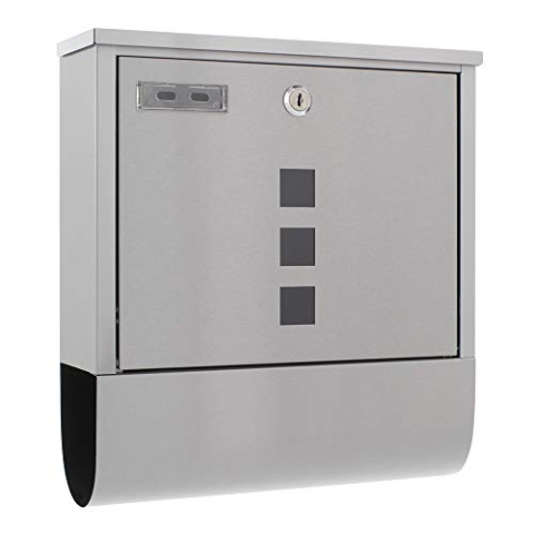 Rottner Costa Inox Briefkasten Edelstahl Zylinderschloss 2 Schlüssel Türöffnungsstopp Zeitungsrolle Namensschildhalter Sichtfenster Befestigungsmaterial
