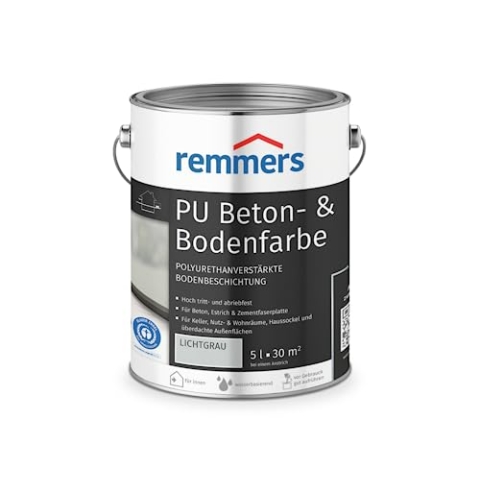 Remmers PU Beton- und Bodenfarbe, lichtgrau, seidenmatt, 5 Liter, Betonfarbe, für Beton/Estrich/Zementfaserplatten, belastbar und chemikalienbeständig