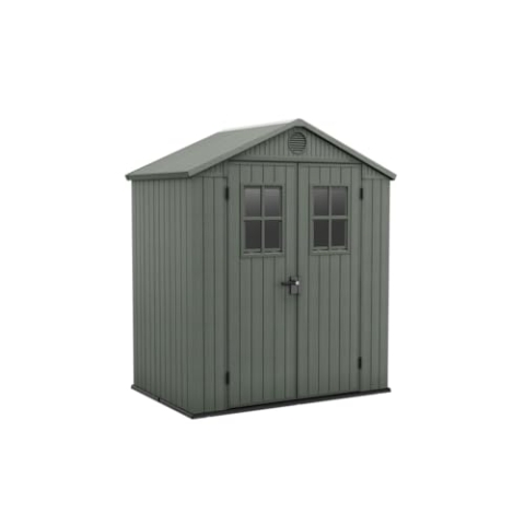 Keter Gartenhaus Darwin 6 x 4, Holzoptik, Farbe Salbeigrün, 2,2 m², 190 x 122 x 221 H cm