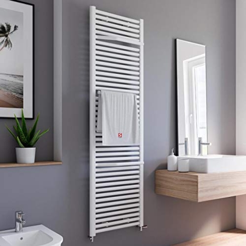 Schulte Bad-Heizkörper Miami, 177x50 cm, 1067 Watt, Anschluss unten, alpin-weiß, Design-Heizkörper mit Handtuchhalter-Funktion