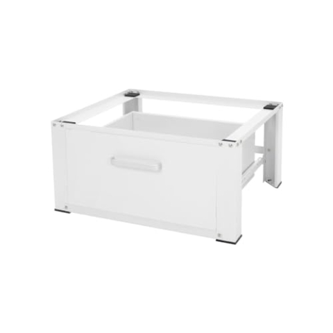 ML-Design Waschmaschinen Untergestell mit Schublade 63x54cm Stahl Weiß bis 150kg, Waschmaschinen-Unterschrank, Stabiler Waschmaschinensockel, H=31,5cm Podest Erhöhung Unterbau für Trockner/Kühlschrank