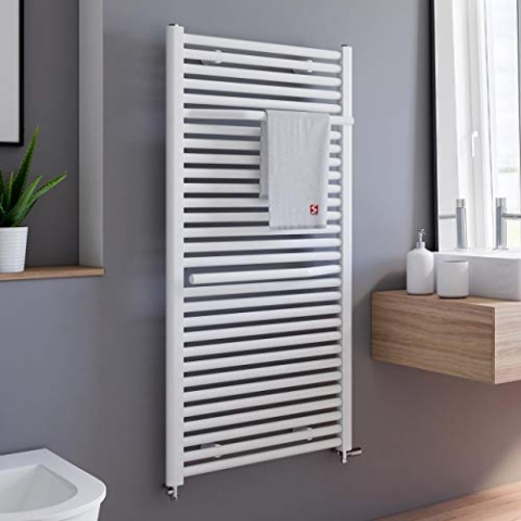 Schulte Bad-Heizkörper Miami, 121x60 cm, 894 Watt, Anschluss unten, alpin-weiß, Design-Heizkörper mit Handtuchhalter-Funktion