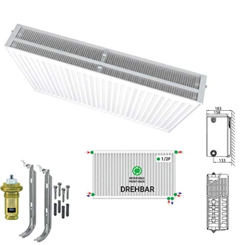 Belrad Typ 33 (Höhe x Breite) 600x1200 mm Universalheizkörper Kompakt & Ventilheizkörper Halter & Ventil - 6 Anschluss