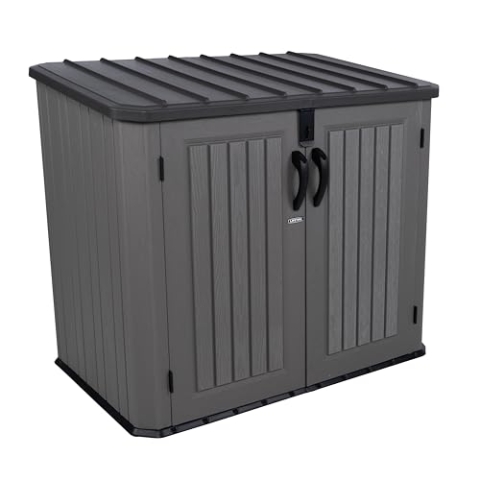 LIFETIME Kunststoff Mülltonnenbox & Geräteschrank Phil | 2x240 L | 94x146x128 cm | Wetterfest & UV-beständig | Inkl. Gasdruckfedern & Kettenaufhängung | Einfache Montage durch Stecksystem