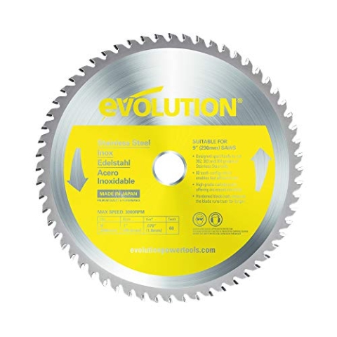 Evolution S230TCT-60CS - 230 mm Sägeblatt zum Schneiden von Edelstahl - Metall-Sägeblatt mit 60 Zähnen und Hartmetallbestückung erzeugt praktisch keine Hitze, Grate oder Funken