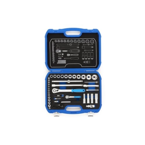 GEDORE Steckschlüsselsatz, Set 69-teilig, 1/4 + 1/2 Zoll, Werkzeug, Nüsse Knarre Bits, für KFZ, 19 BMC 20, Blau