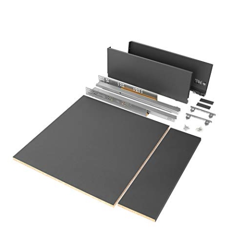 Emuca - Schubladen-Kit für Küche oder Bad mit Brettern enthalten und Vollauszugführungen mit sanftes Schließen, 178 mm Höhe für 600 mm Modul und 500 mm Tiefe, Anthrazitgrau.