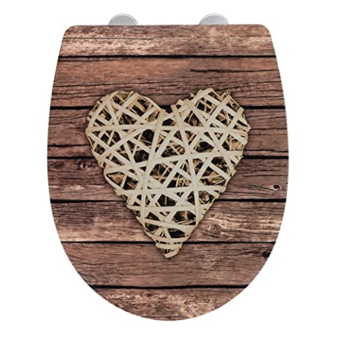 WENKO WC-Sitz Curly Heart mit Relief, Strukturierte Oberfläche, Toilettendeckel mit Absenkautomatik, aus bruchstabilem Thermoplast, Maße (B x T): 36,5 x 45 cm, mehrfarbig