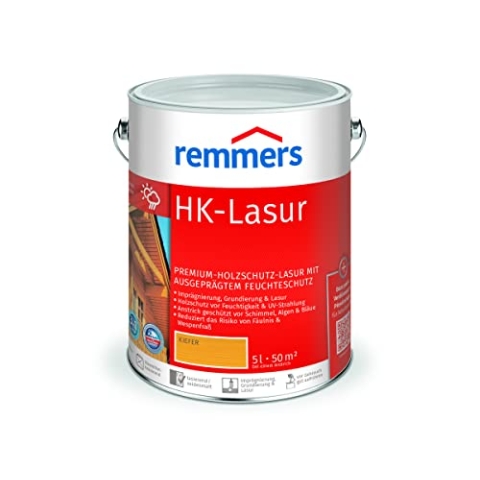Remmers HK-Lasur 3in1 kiefer, 5 Liter, Holzlasur aussen, 3n1: Imprägnierung, Grundierung & Lasur, Holzschutz vor Feuchtigkeit & UV-Strahlung