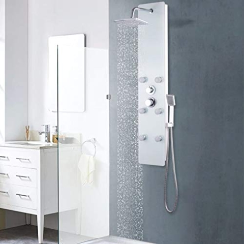 vidaXL Duschpaneel Regendusche Duscharmatur Dusch-Set Glas 25×44,6×130 cm Weiß