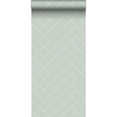 ESTAhome Tapete Fischgrätmuster Mintgrün und Weiß - 139221-0,53 x 10,05 m