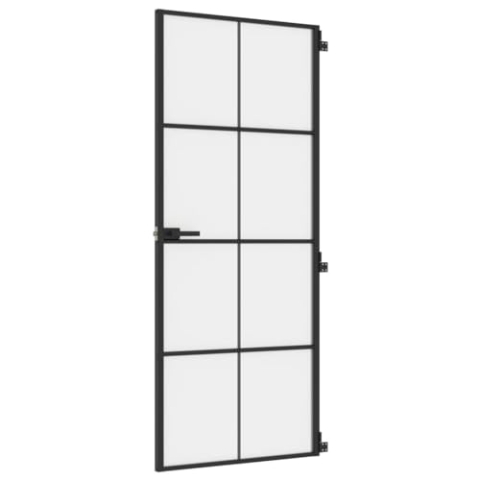 vidaXL Innentür, Schlank Zimmertür mit Metallrahmen Griff, Glastür Tür mit Befestigungsmaterial, Schiebetür Badezimmertür, Schwarz 83x201,5 cm Hartglas Aluminium