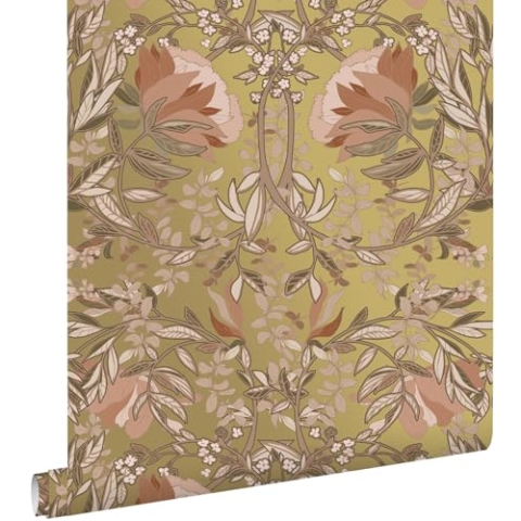 ESTAhome Tapete Blumenmuster im Jugendstil Gold und Terrakottarosa 0.53 x 10.05 m
