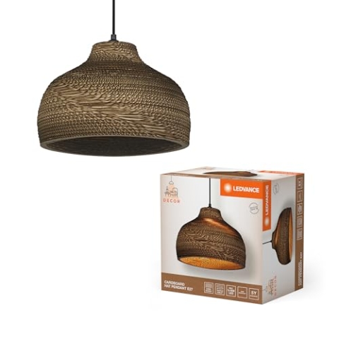 LEDVANCE Pendelleuchte Decor Cardboard Hat braun aus Wellpappe, leicht, E27, 360 mm Durchmesser, Leuchtenschirm aus recyceltem Material, nachhaltig durch austauschbare Lichtquelle, einfache Montage