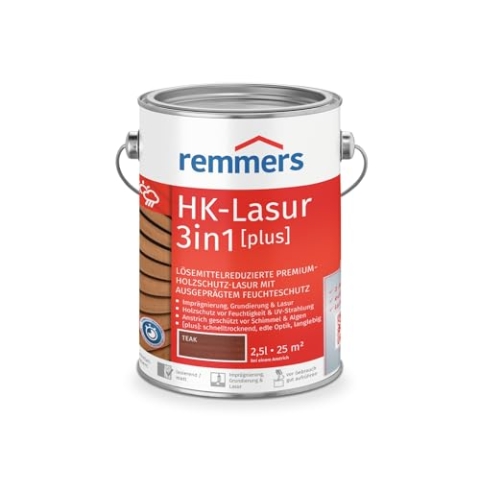 Remmers HK-Lasur 3in1 [plus] teak, matt, 2,5 Liter, Lösemittelreduzierte Premium-Holzschutz-Lasur für außen, 3in1, schnelltrocknend, langlebig