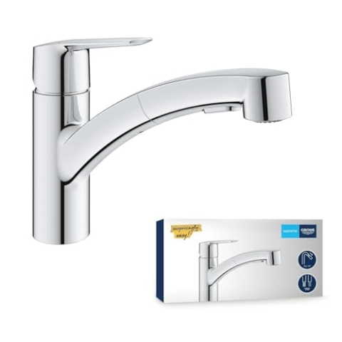 GROHE Start - Küchenarmatur mit 2 Strahlarten (einfaches Umschalten zwischen Mousseur und Brausestrahl, herausziehbare Brause, 90 Grad schwenkbar), chrom, 30531001