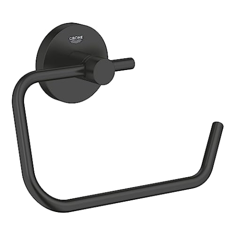 GROHE Start, Toilettenpapierhalter WC ohne Bohren (Klopapierhalter zum Kleben und Bohren geeignet, mit Schrauben & Dübel, Kleber separat kaufen, verdeckte Befestigung), schwarz, 412002430
