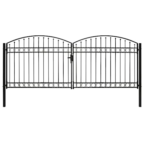 vidaXL Zauntor mit Gewölbter Spitze Doppelflügeltor Metalltor Gartentor Gartenzaun Tor Pforte Doppeltor Hoftor Einfahrtstor Stahl 400x175cm Schwarz