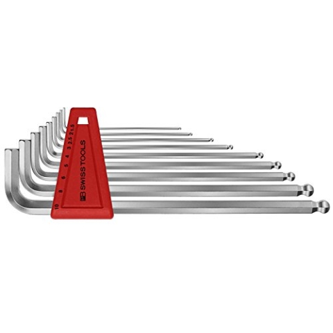 PB Swiss Tools Winkelschraubendreher-Satz Mit Kugelkopf Für Innensechskant-Schrauben, Lange Ausführung, Verchromt, (Grösse: 1. 5, 2, 2. 5, 3, 4, 5, 6, 8, 10)