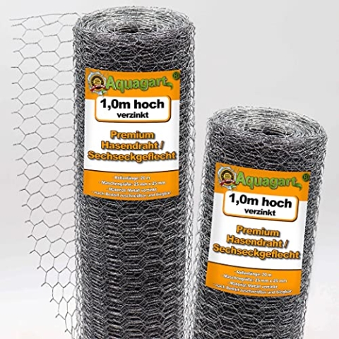 Aquagart Maschendrahtzaun 60m Sechseckgeflecht verzinkt I Hühnerzaun Kaninchendraht Hasengitter feinmaschig 25mm x 25 mm I 6-Eck Drahtgeflecht 0,9 mm I 100 cm hohe Hasendraht