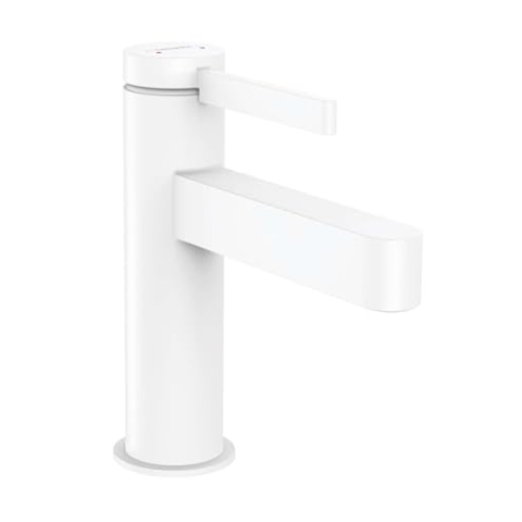 hansgrohe Waschtischarmatur Finoris, Wasserhahn Bad mit Auslauf Höhe 100 mm, mit Push-Open Ablaufgarnitur, Badarmatur wassersparend, Mattweiß