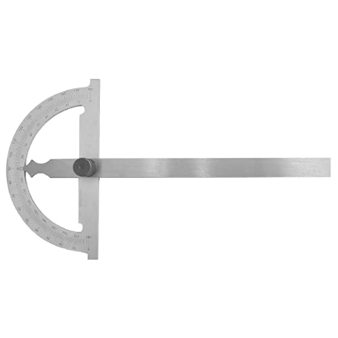WRS Präz.-Gradmesser/Winkelmesser, Skala mattverchromt, blendfrei, mit Metall-Feststellschraube, 0-180°, im Etui, Größe: 200 x 300 mm