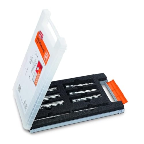 FEIN Zubehörset Best of Kernbohrer HSS 3/4 in Weldon -6 Kernbohrern Ø 12, 14, 16, 18, 20 und 22 mm (Schnitttiefe 25 mm) sowie 2 Zentrierstifte (80 mm) im Kunststoff-Koffer.