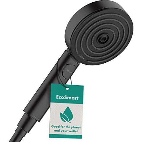 hansgrohe Pulsify Select S - wassersparender Duschkopf 9 l/min (EcoSmart), Handbrause mit 3 Strahlarten (Relaxation), runde Duschbrause (⌀ 105 mm), Sparduschkopf mit Antikalk-Funktion, Mattschwarz
