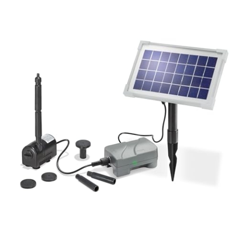 esotec Solar Teichpumpen Set RIMINI PLUS 3,5/175, Pumpensystem, Akkubox Pumpe Solarmodul, Wasserspiel, Springbrunnen, Solarbrunnen Gartenteich, Springbrunnenpumpe, 0,6m 175l/h 101709