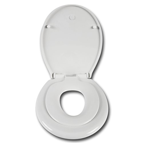 WOLTU Kinder Familien WC Deckel, Mit integriertem Kindersitz, mit Magnet-Anschluss zu befestigenden Kindersitz, abnehmbar mit Absenkautomatik Antibakteriell, Weiß Oval