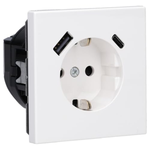 Jung LS1520-15CAWW SCHUKO-Steckdose mit USB Typ AC (3A) mit erhöhtem Berührungsschutz (Thermoplast bruchsicher) Alpinweiß Serie LS