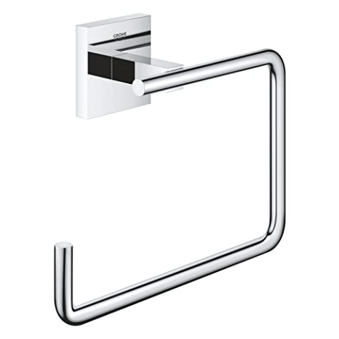 GROHE Start Cube, Handtuchring ohne Bohren (Handtuchhalter eckig, zum Kleben oder Bohren, inkl. Schrauben & Dübel, ohne Kleber, 5kg belastbar, verdeckte Befestigung), eckig, chrom, 40975000