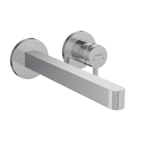 hansgrohe Waschtischarmatur Unterputz für Wandmontage Finoris, Wasserhahn Bad mit Ablaufgarnitur unverschließbar, Badarmatur wassersparend, Chrom. Auslauflänge 228mm
