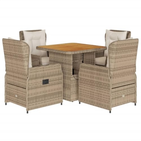 vidaXL Garten Essgruppe 5-TLG., Gartenmöbel Set mit Kissen, Gartengarnitur Höhenverstellbarer Tisch 4 Verstellbare Stühle, Sitzgruppe für Garten Terrasse, Beige Poly Rattan