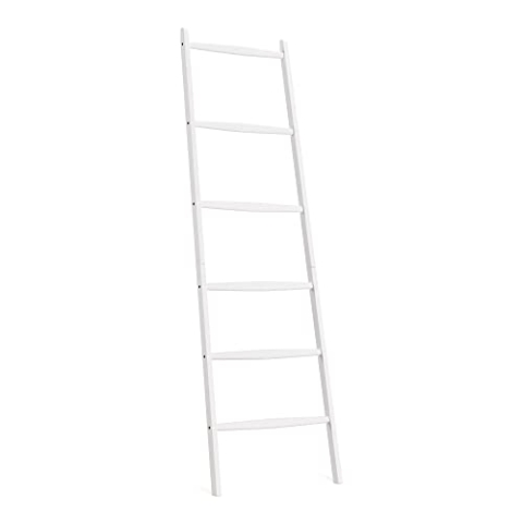 Navaris Handtuchleiter Holz Leiter aus Bambus - Bambusleiter für Handtücher Kleidung Accessoires - Holzleiter für Bad Garderobe Schlafzimmer - weiß